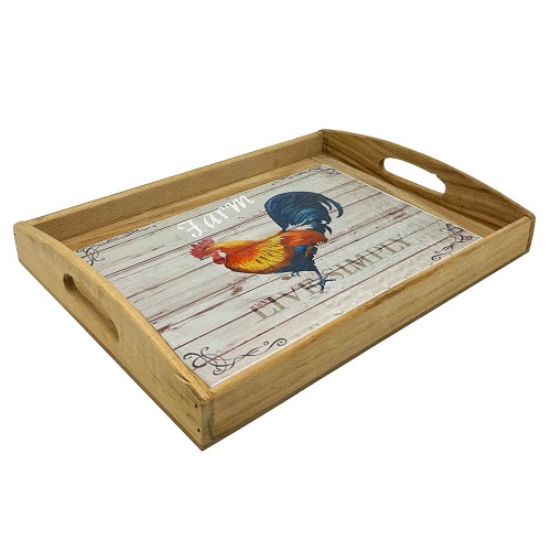 Roosters wood tray