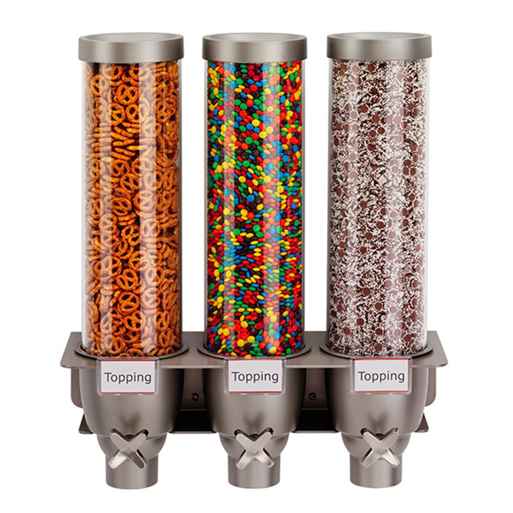Wall-mounted cereal dispenser with three containers